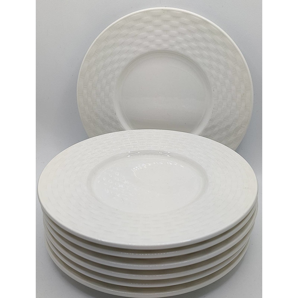7 White Woven Pattern Peasant Village PV Saucers Italy